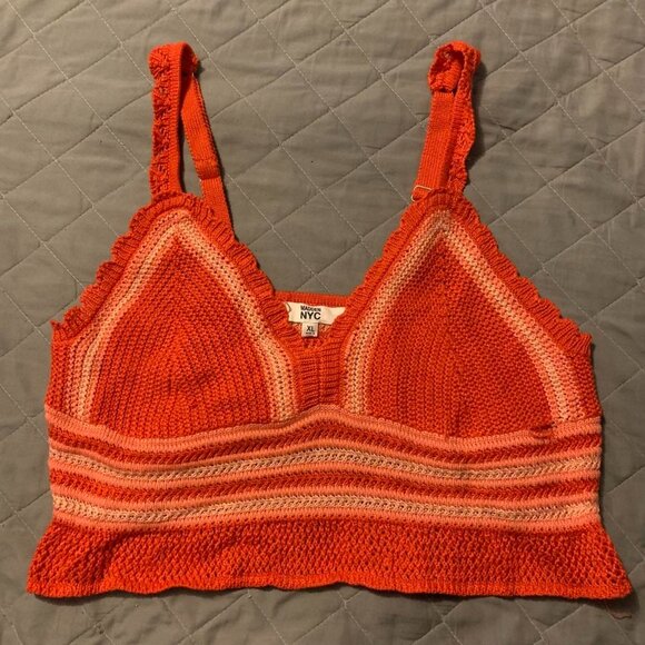 Madden NYC Women's Red Orange Crochet Tank Top Size XL Bohemian Chic Festival - Picture 1 of 5